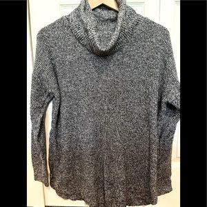 Navy and white weave cowl neck sweater